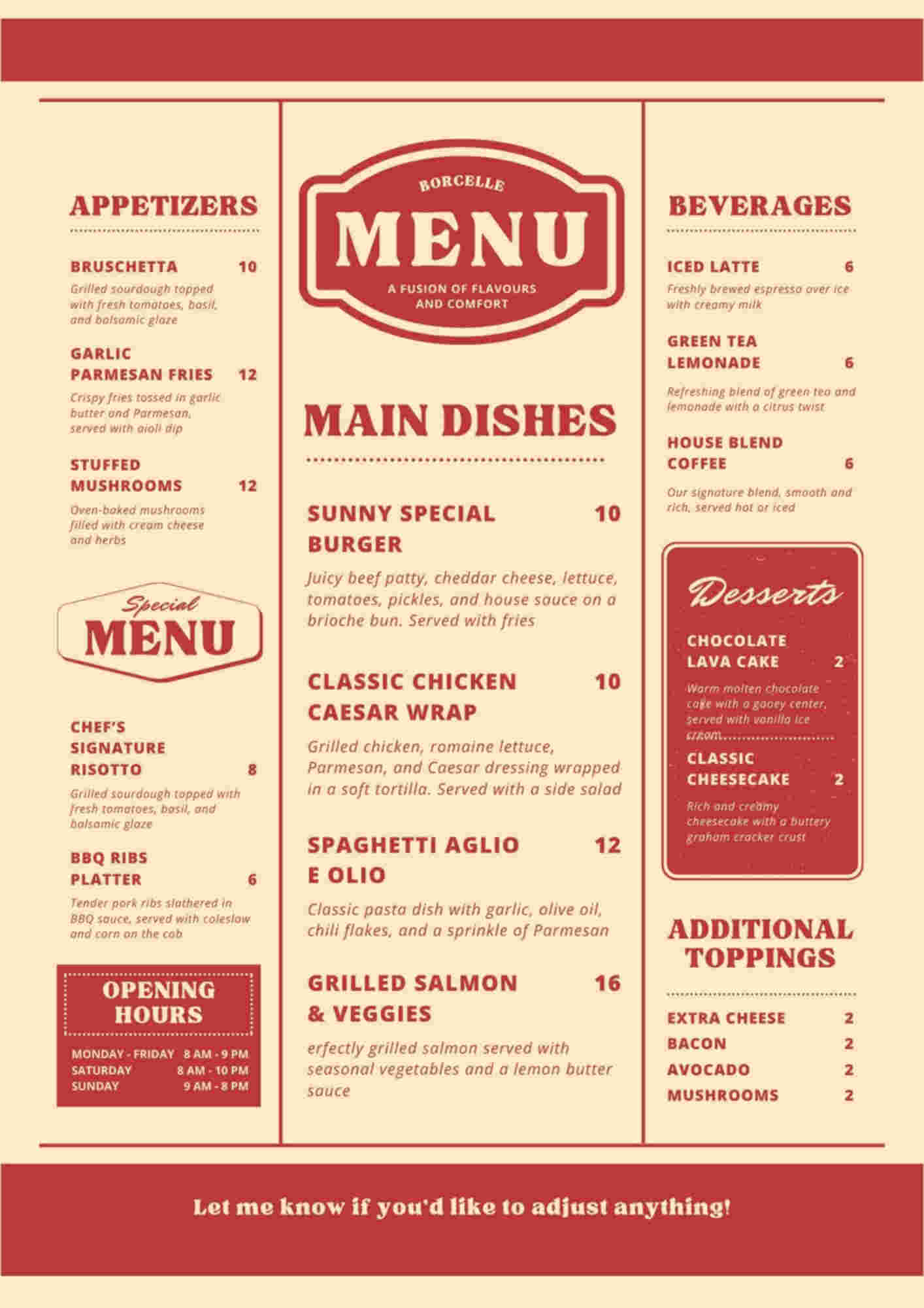 Menu design sample for restaurant